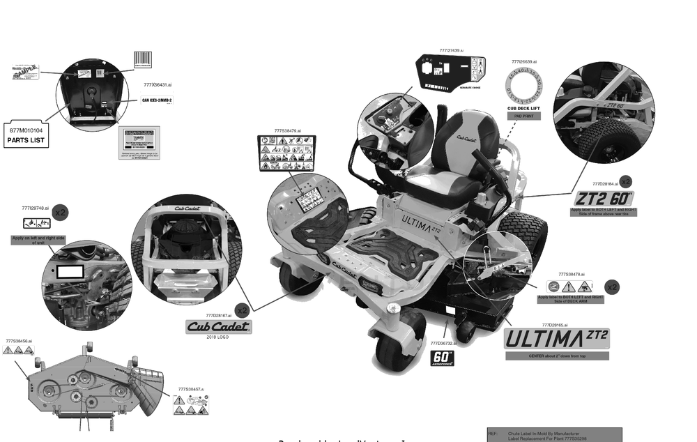 Label Map Diagram and Parts List for ZT2-60KW (17AIEAC5A10)(2023) Cub Cadet Lawn Tractor